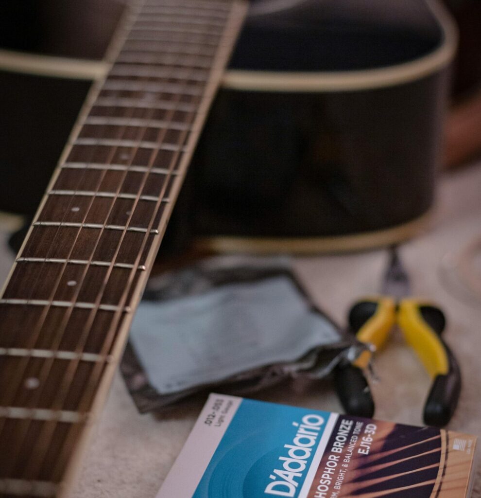 Acoustic guitar close-up with D